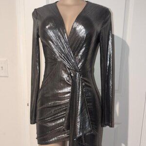 Size Small metallic silver long-sleeved dress